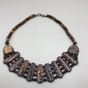 Vintage artisan handmade carved bone tribal bib necklace boho statement festival